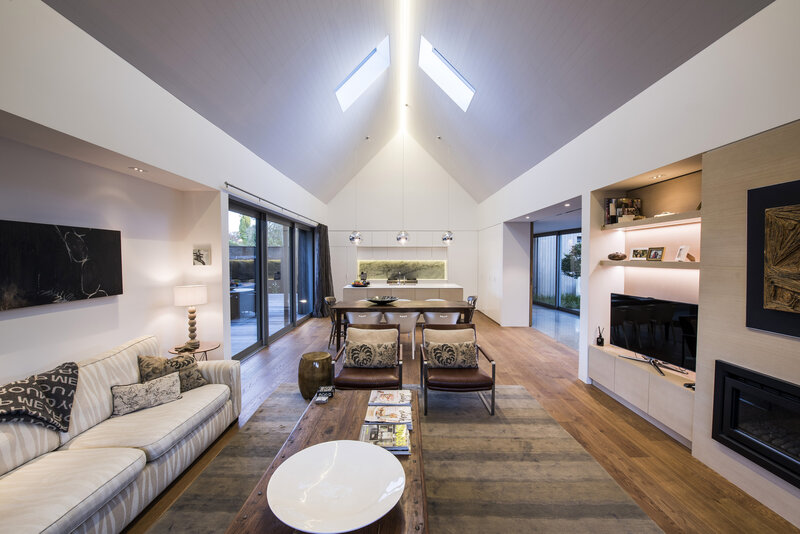 Modern Living Room Interior — White, Serene, Afternoon, Photograph, Sofa, Dining Table, Fireplace