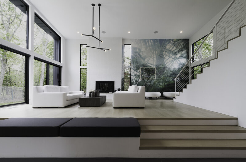 Modern Living Room Interior — White, Serene, Afternoon, Photograph, Sofa, Fireplace