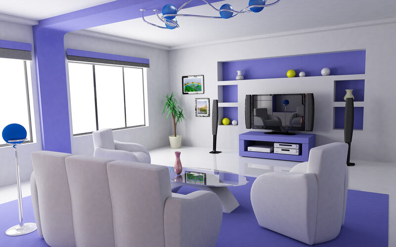 Modern Living Room — Purple, Clean, 3d Render