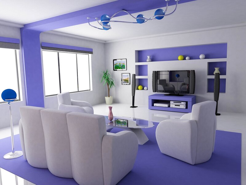 Modern Living Room — Purple, Clean