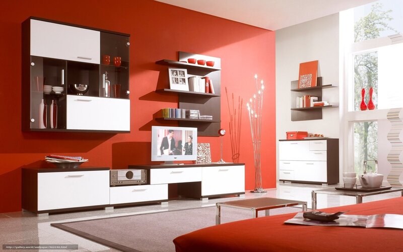 Modern Living Room — Red, Clean