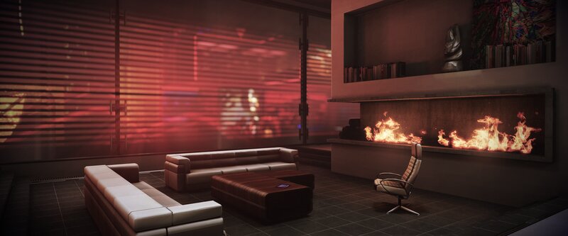 Modern Living Room — Red, Dramatic