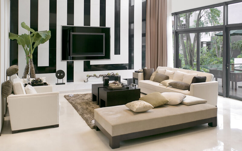Modern Living Room — White, Calm, Afternoon, Photograph, Sofa, Coffee Table, Television