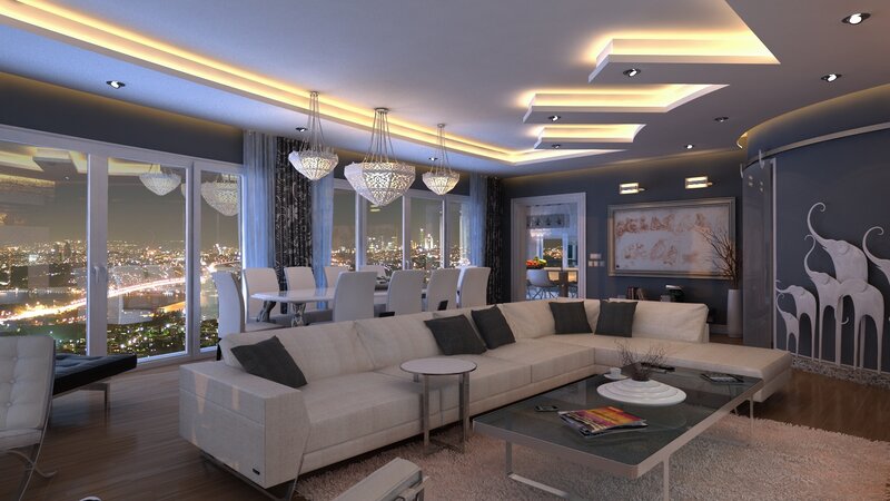 Modern Living Room — White, Luxurious