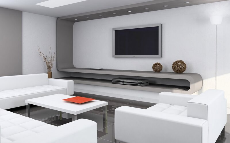 Modern Living Room — White, Minimalist, 3d Render