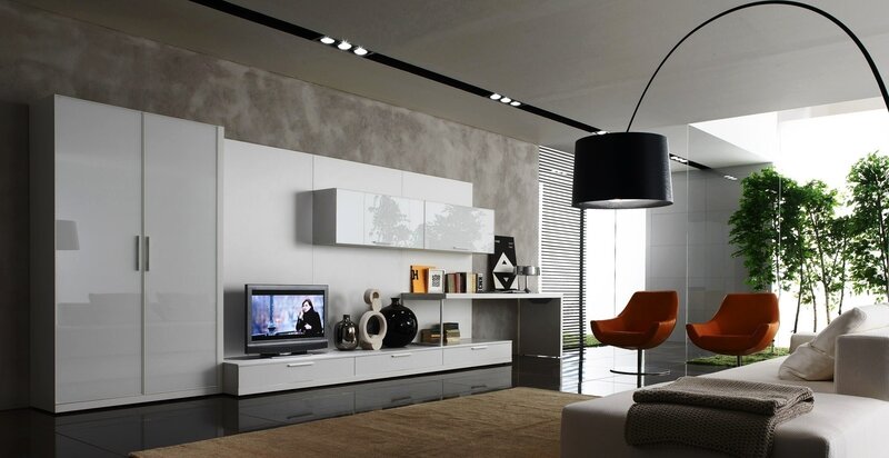 Modern Living Room — White, Minimalist, Photograph, Television