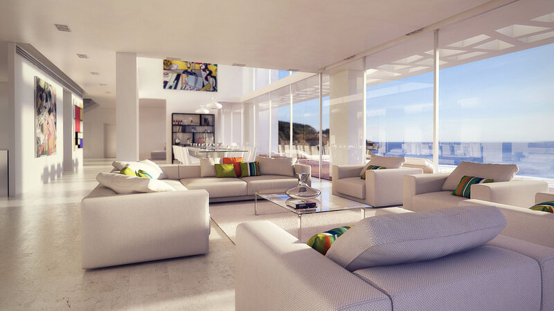 Modern Living Room — White, Serene, Afternoon, 3d Render