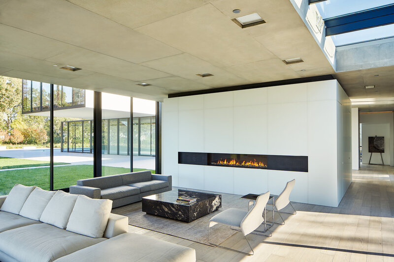 Modern Living Room — White, Serene, Afternoon, Photograph, Fireplace, Sofa, Coffee Table
