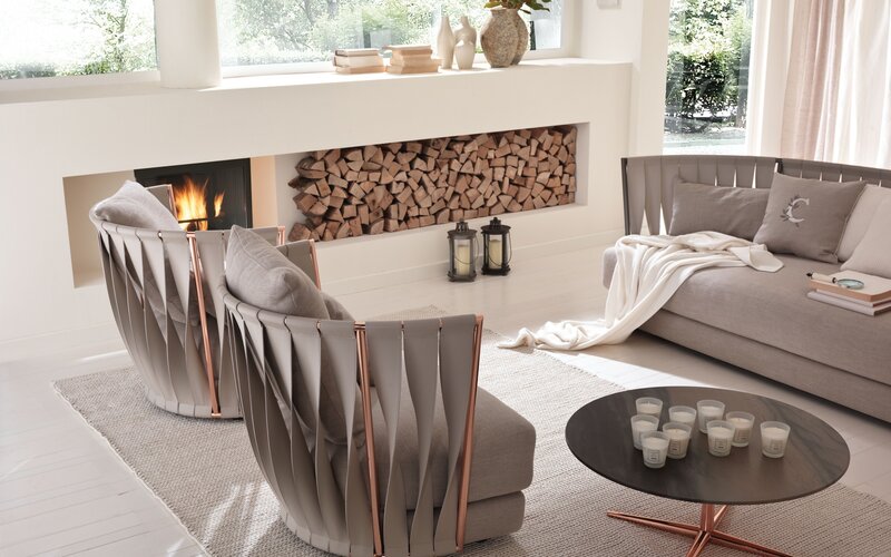 Modern Living Room — White, Serene, Afternoon, Photograph, Fireplace, Sofa