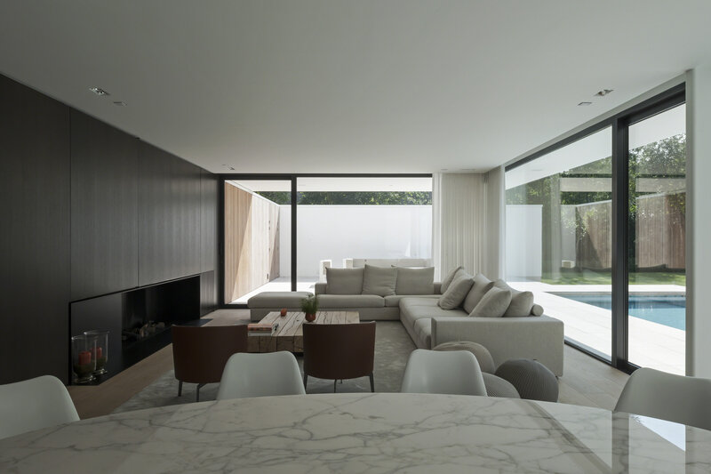 Modern Living Room — White, Serene, Afternoon, Photograph, Sofa, Fireplace