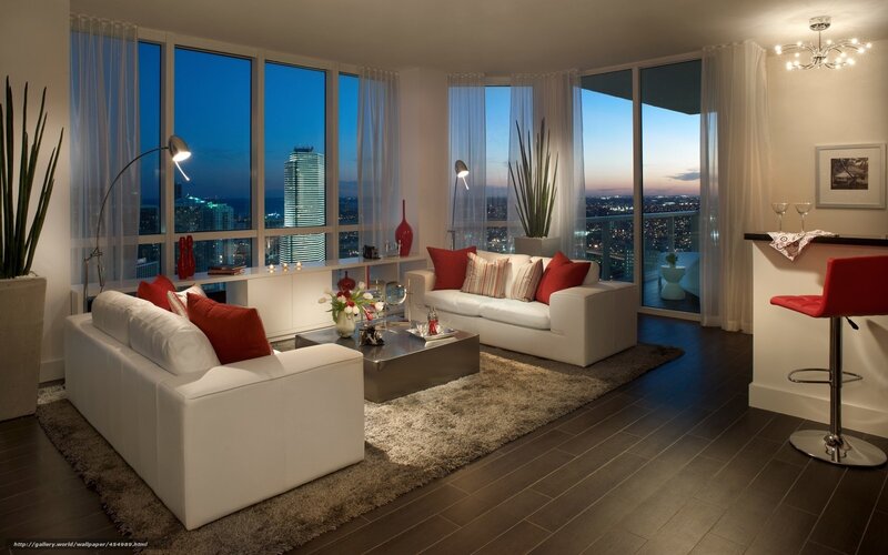 Modern Living Room — White, Serene, Night, Photograph, Sofas