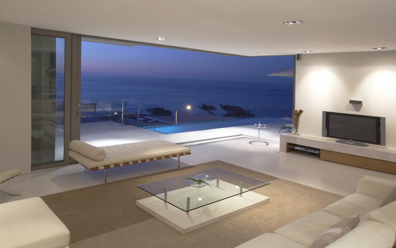 Modern Living Room — White, Serene, Night