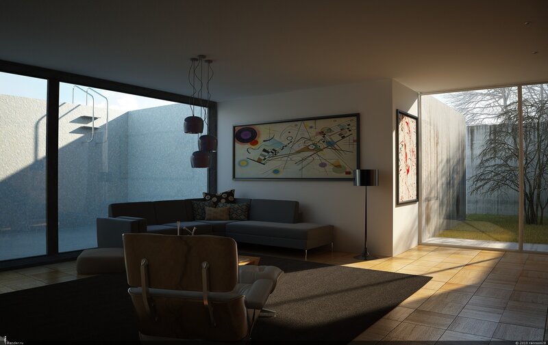 Modern living room with abstract art