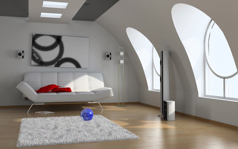 Modern living room with abstract art