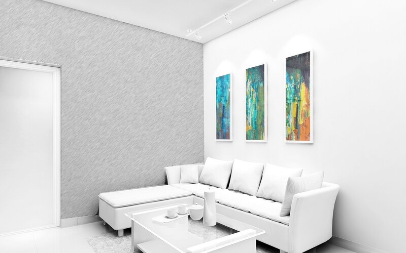 Modern living room with abstract art