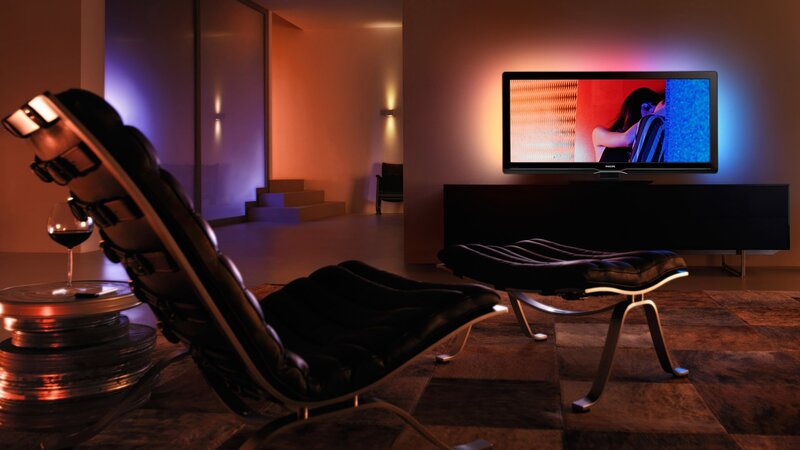 Modern living room with ambient lighting