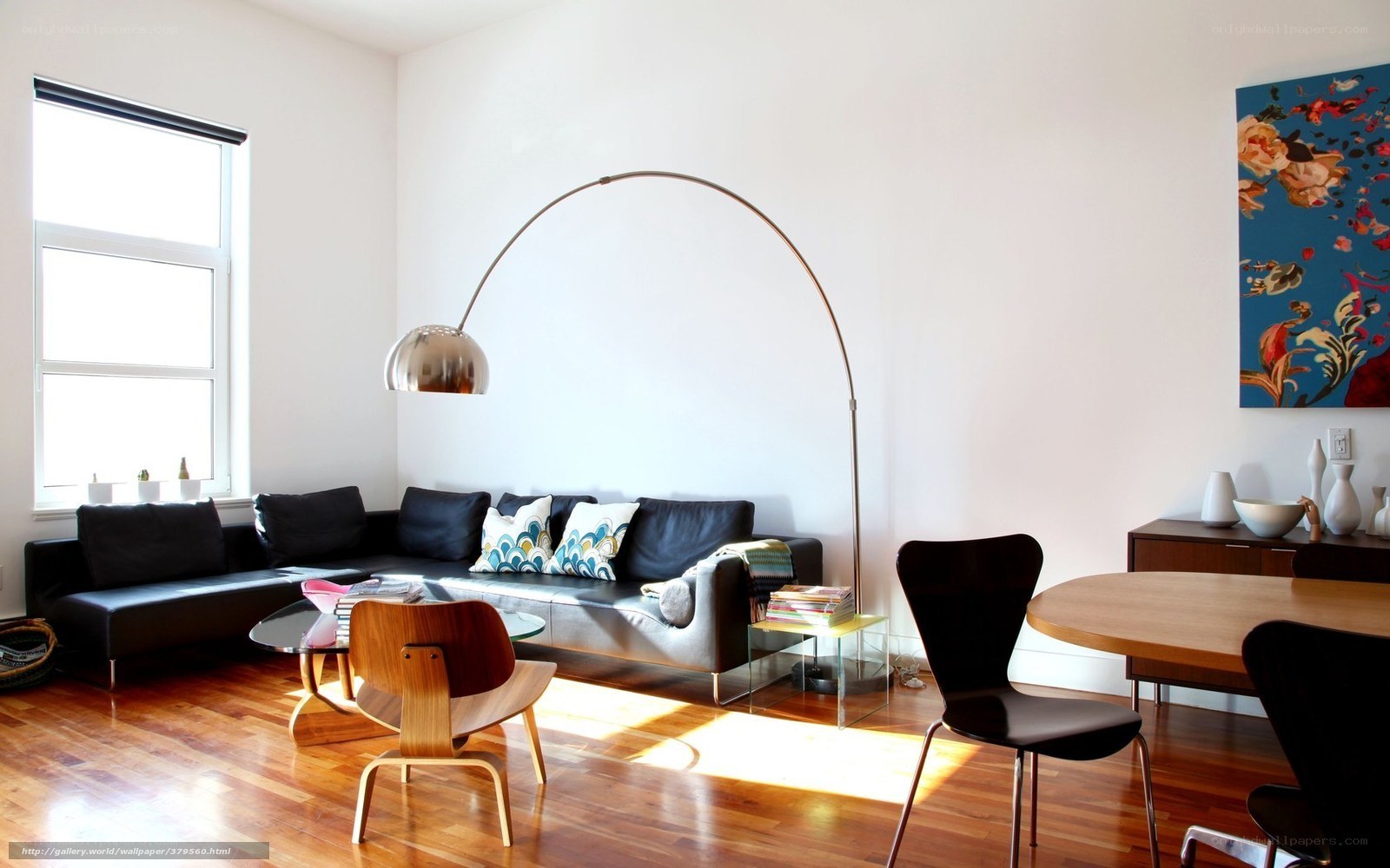 Modern living room with arc lamp
