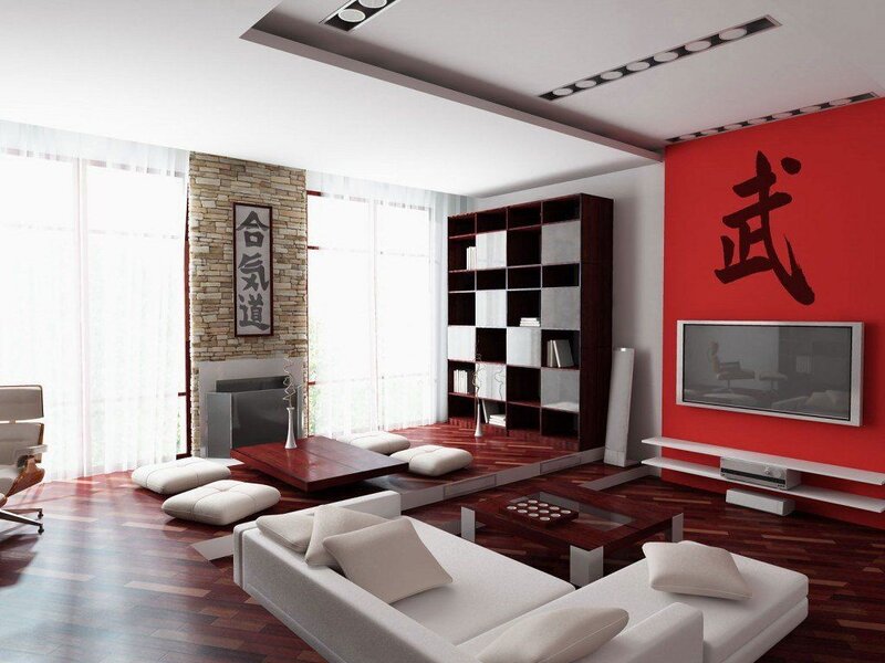 Modern living room with Asian decor