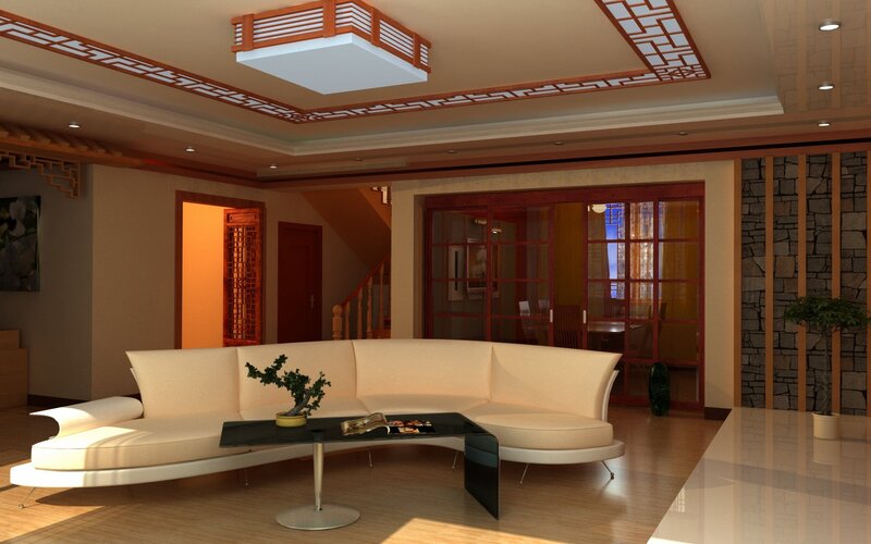 Modern living room with Asian design