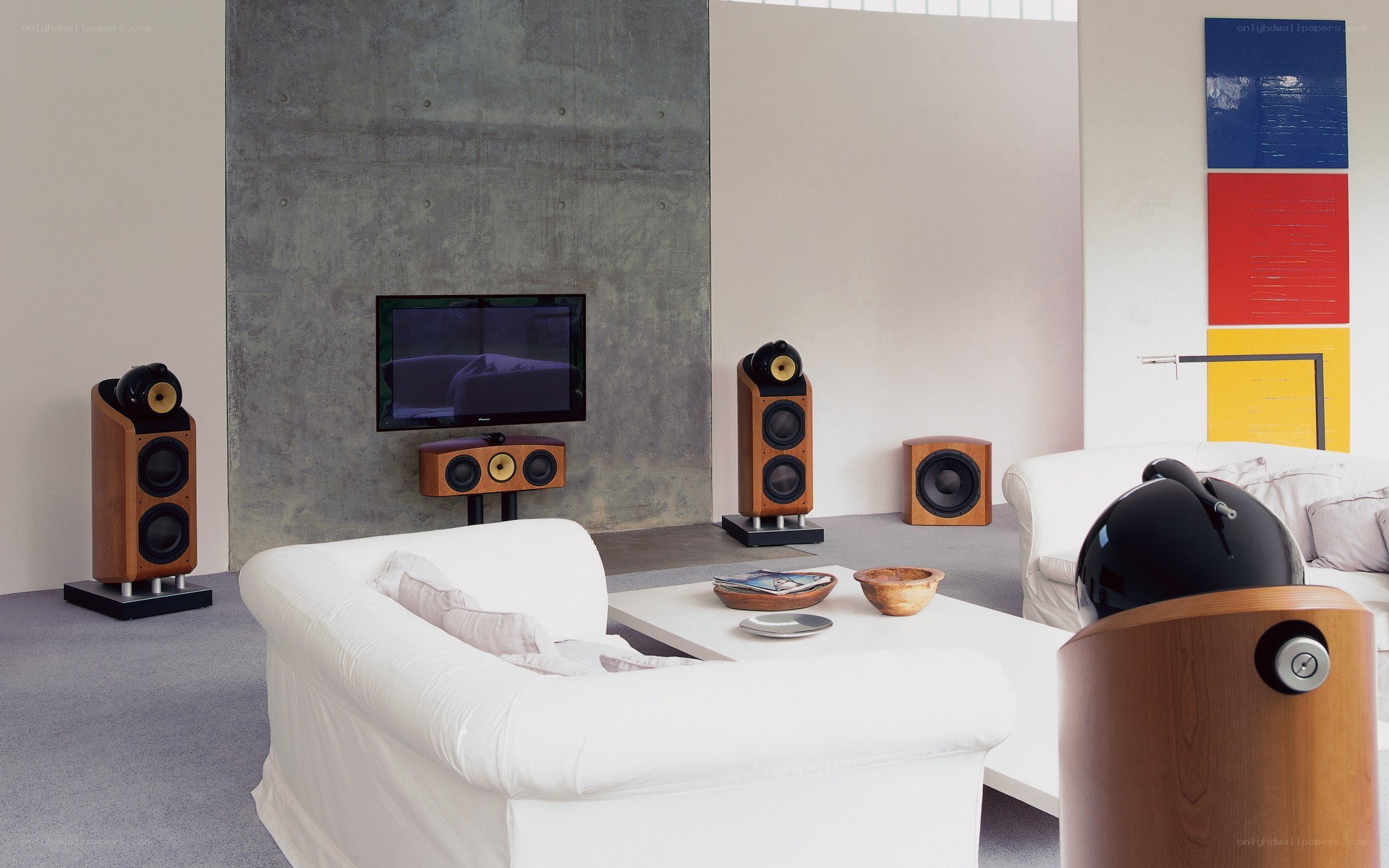 Modern living room with audio system
