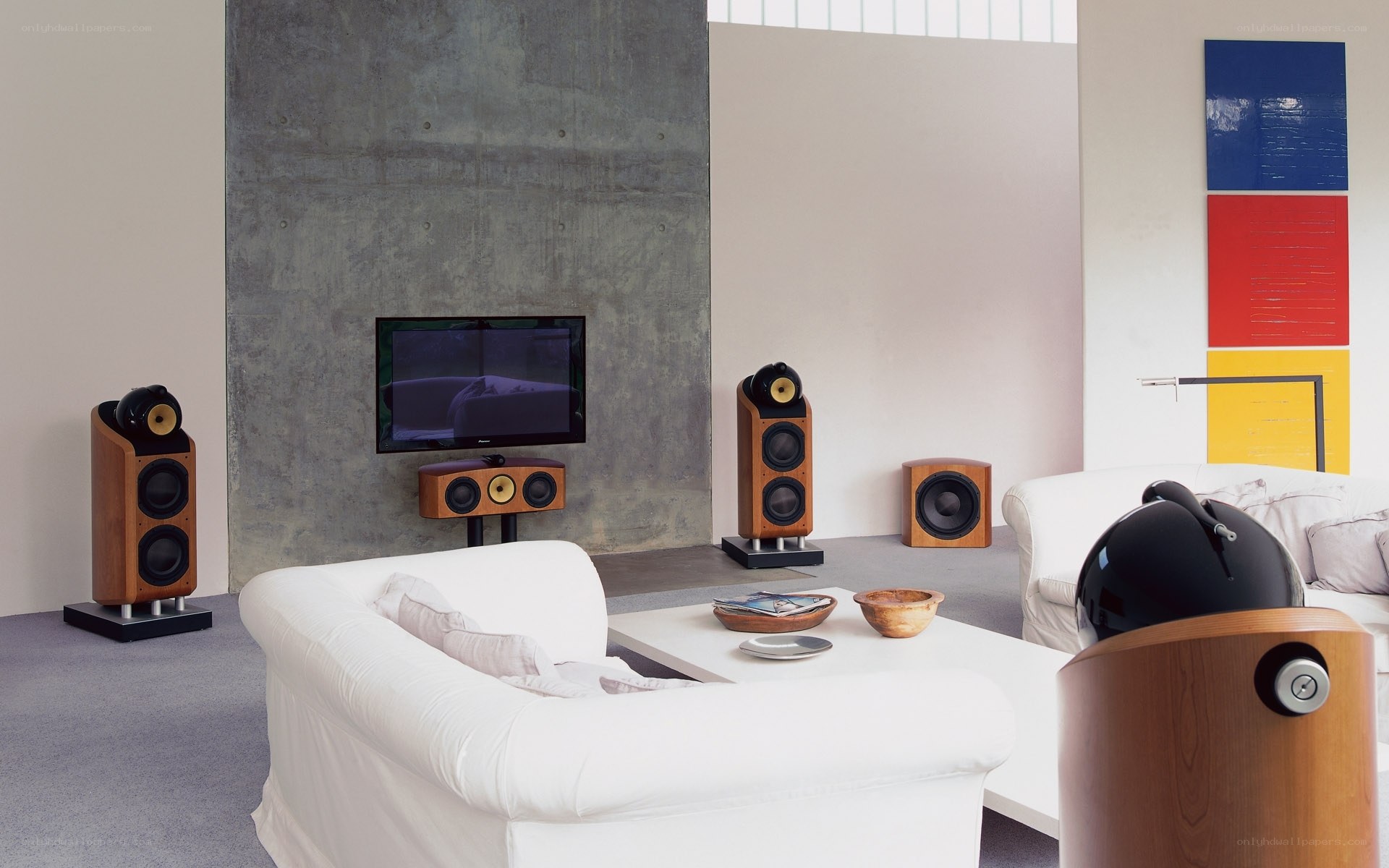 Modern living room with audio system