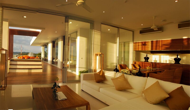 Modern living room with balcony view
