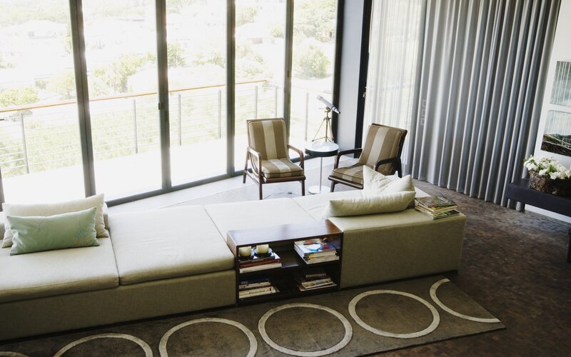 Modern living room with balcony view