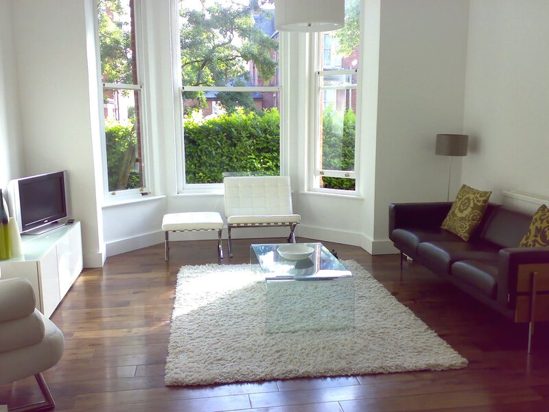 Modern living room with bay window