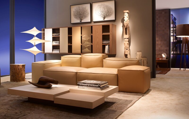 Modern living room with beige sofa