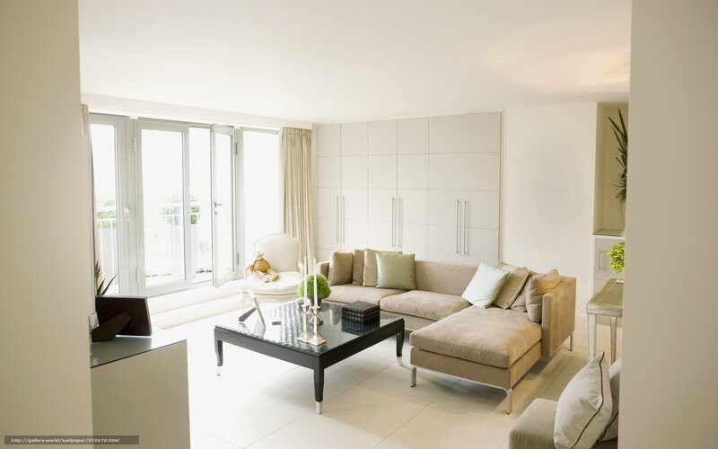 Modern living room with beige sofa