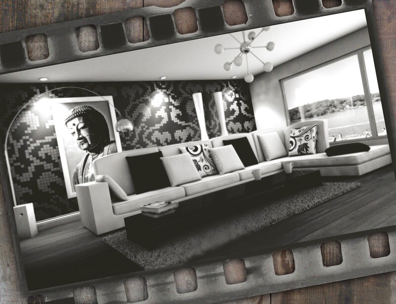 Modern living room with Buddha art