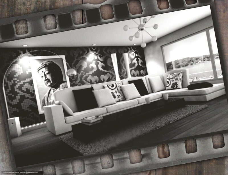 Modern living room with Buddha art
