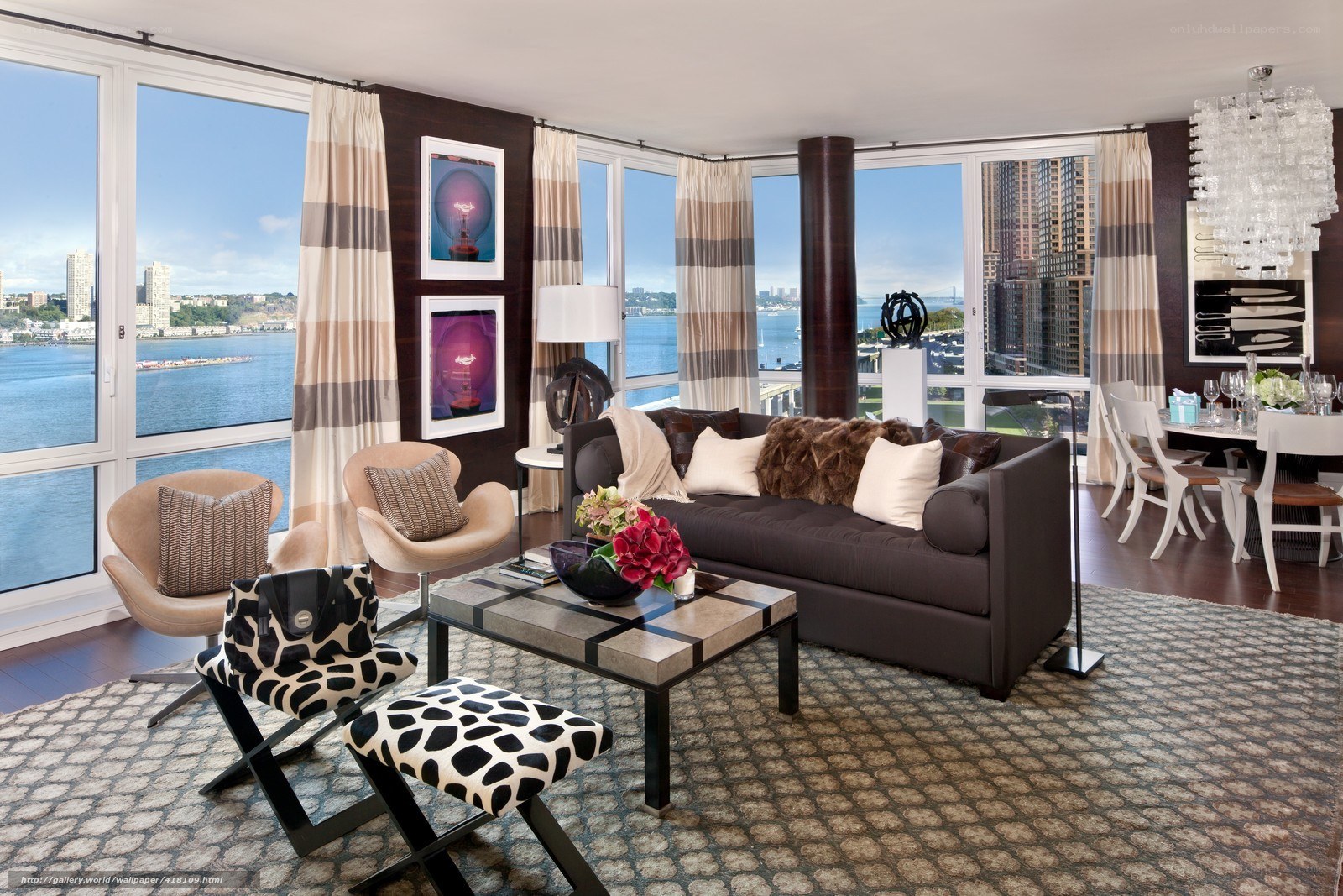 Modern living room with city view