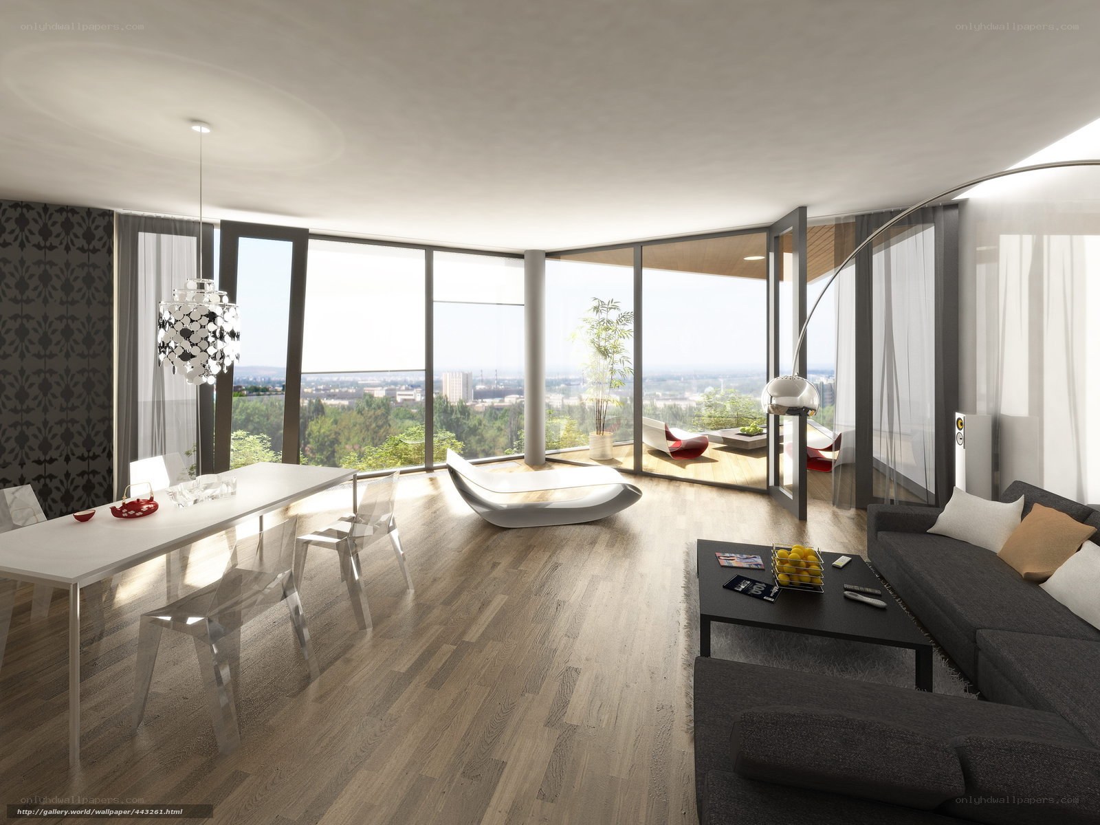 Modern living room with city view