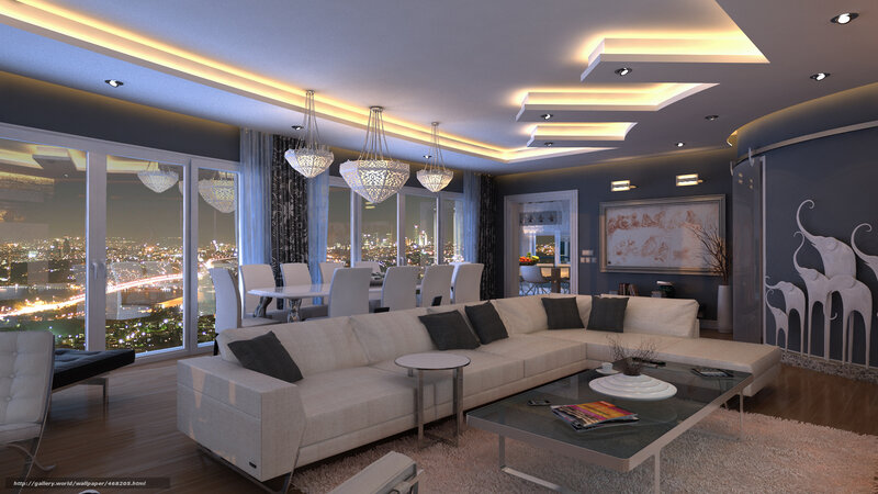 Modern living room with city view