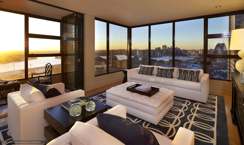 Modern living room with city view