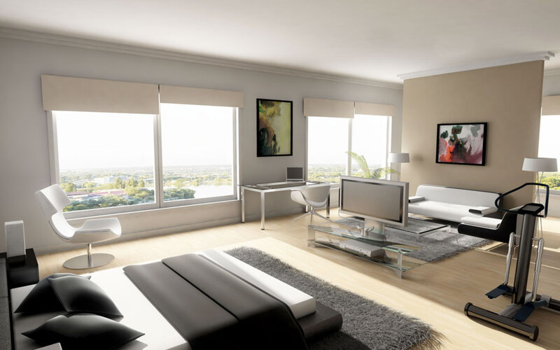 Modern living room with city view
