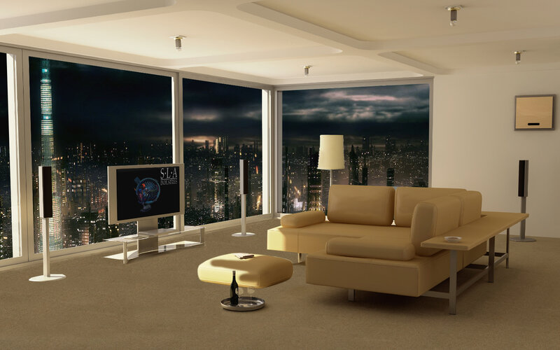 Modern living room with city view