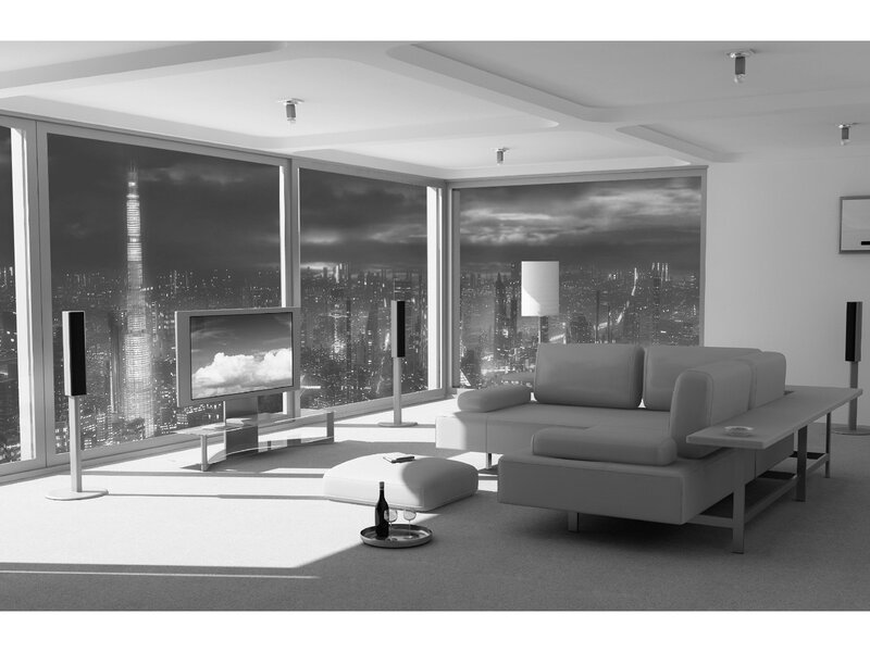Modern living room with city view