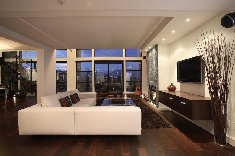 Modern living room with city view