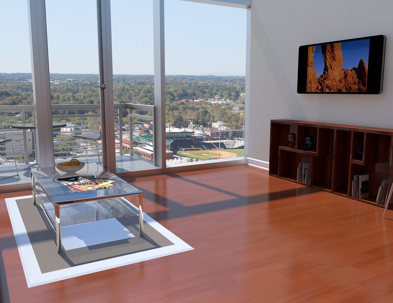 Modern living room with city view