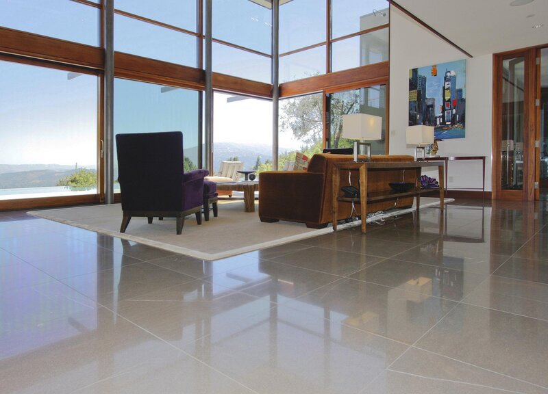 Modern living room with city view