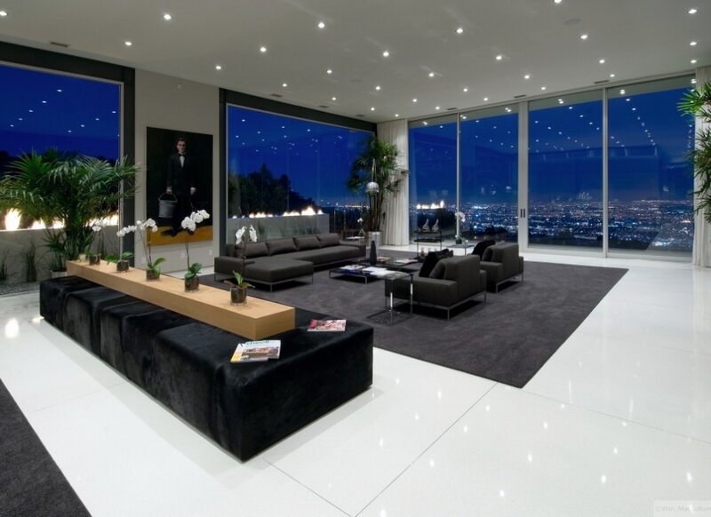 Modern living room with city view