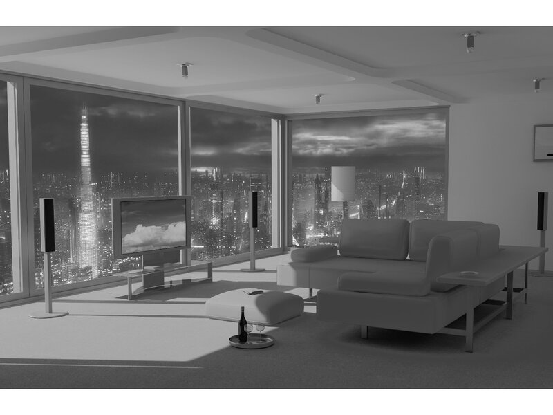 Modern living room with city view