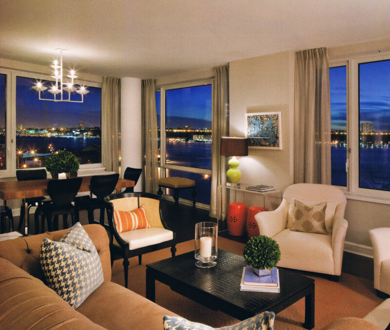 Modern living room with city view