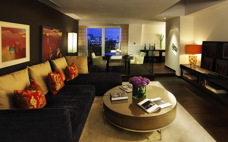 Modern living room with city view