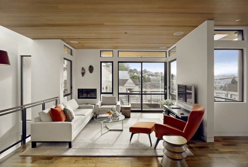 Modern living room with city view