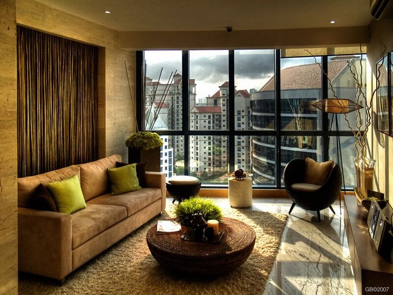 Modern living room with city view