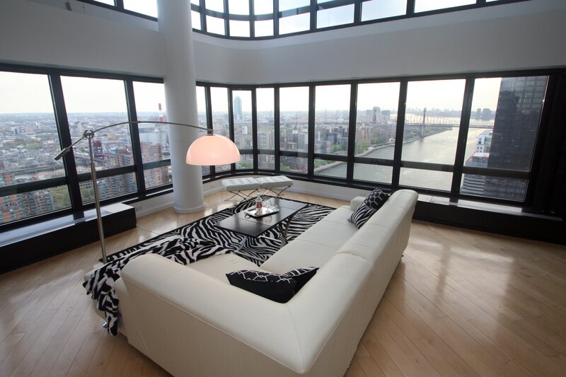Modern living room with city view