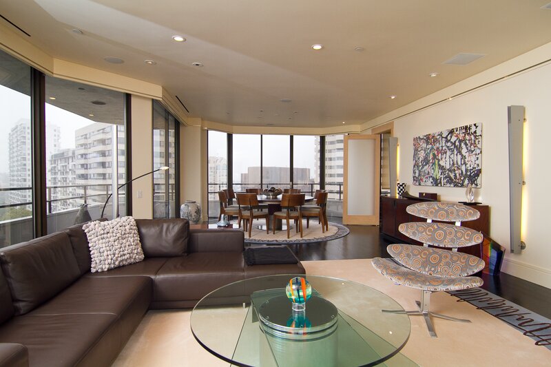 Modern living room with city view